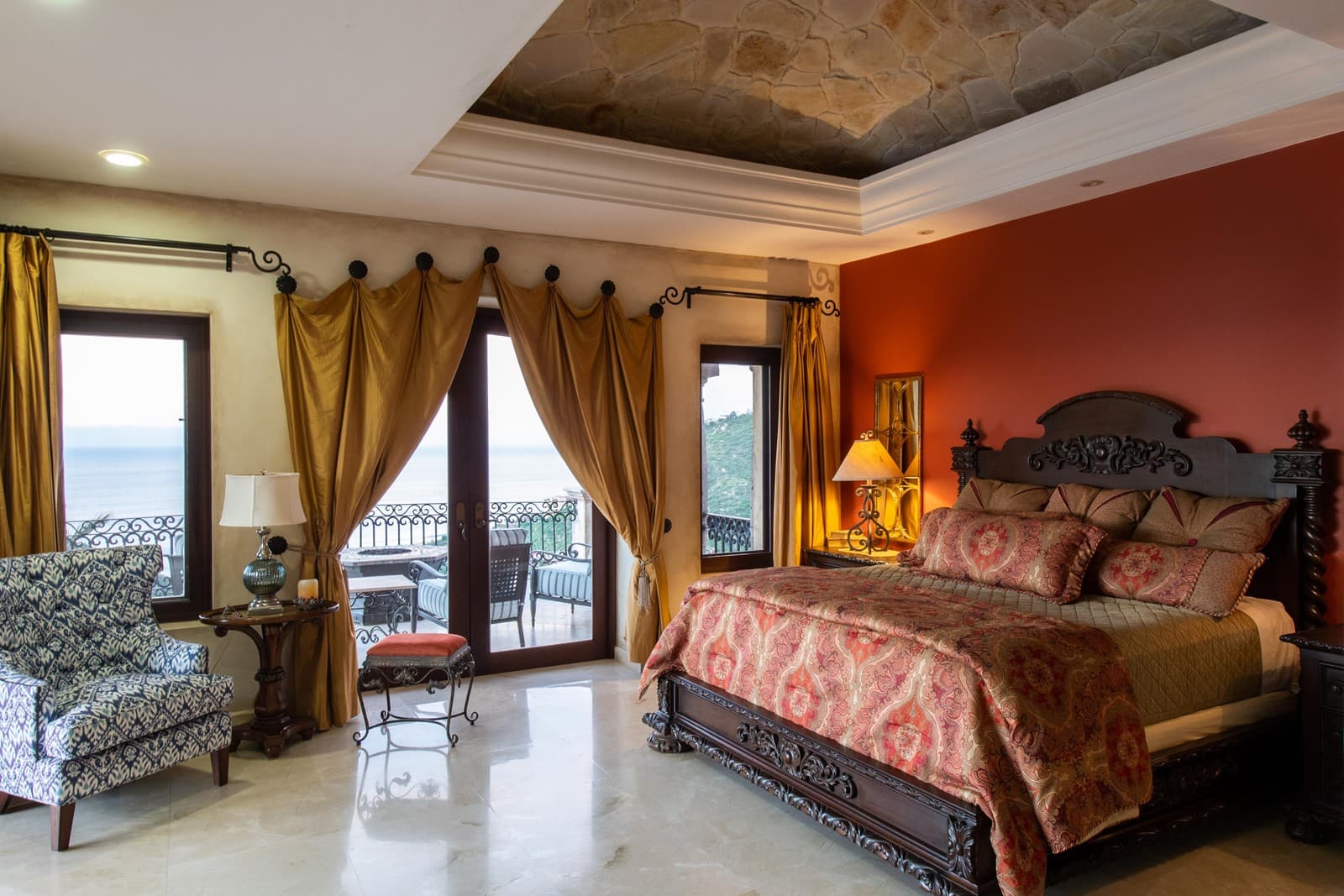 Bedroom 2 · One of the bedrooms in Villa Maria with a view of the ocean from the balcony.